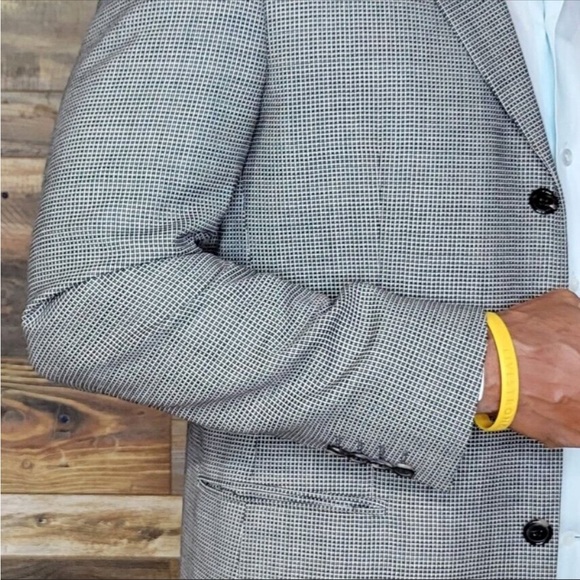 Hugo Boss Wool Silk Black Gray Geo Blazer Sport Jacket Size 38R - Picture 6 of 9